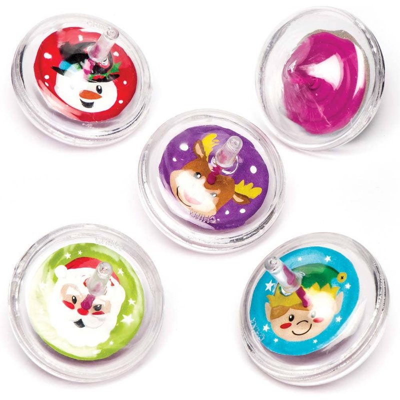 Christmas Spinning Tops (Pack of 8) Christmas Toys 4 assorted colours - Green, Red, Purple & Blue