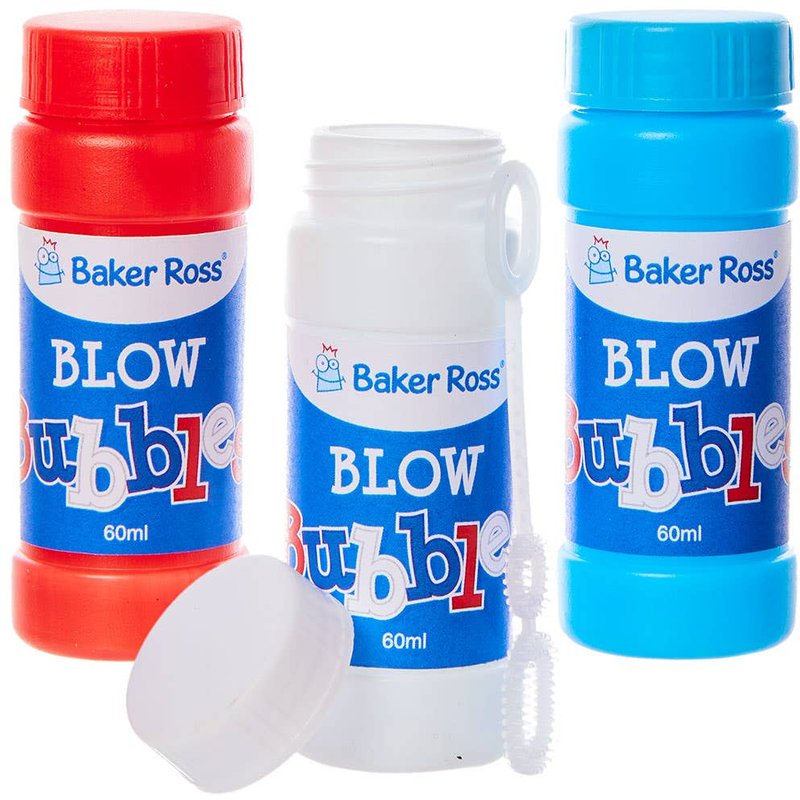 Blow Bubbles Bumper Value Pack (Box of 20) Pocket Money Toys 3 assorted colours - Red, White & Blue