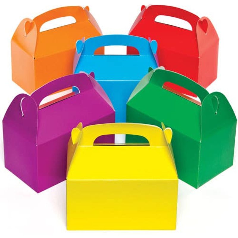 Coloured Gift Boxes (Pack of 6) 6 Assorted Colours, Self-Assemble, Non-Plastic Party Bags, Party Supplies