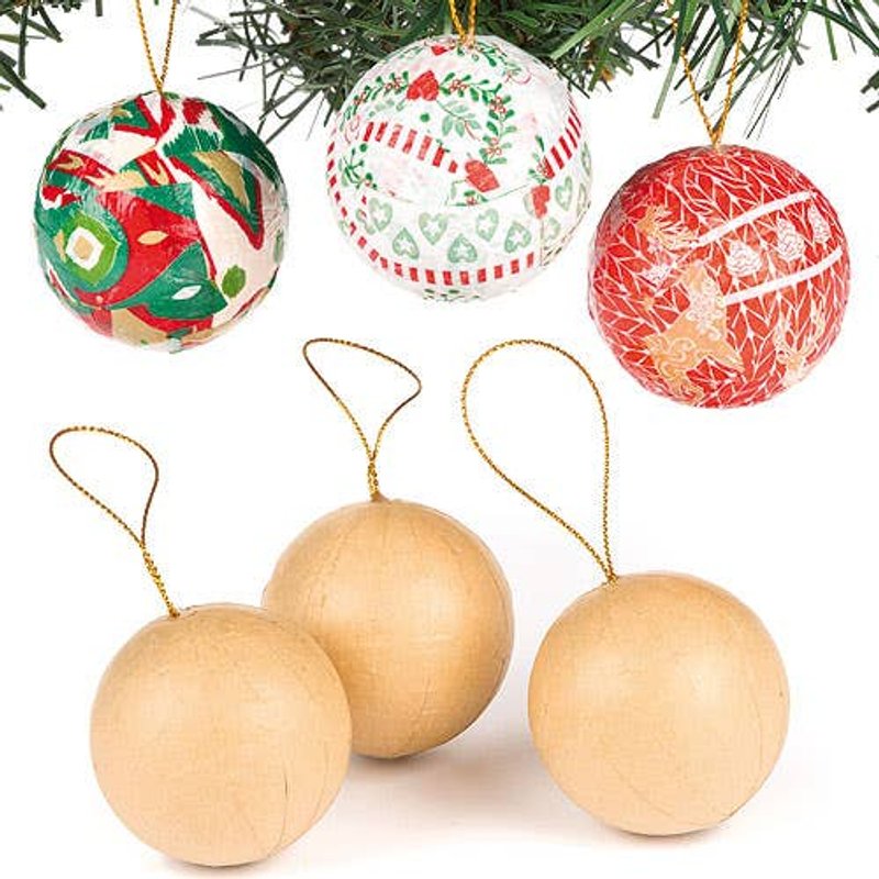 Craft Baubles (Pack of 6) Christmas Crafts, Approx 5cm Diameter, Kraft Paper, Decorate & Personalise