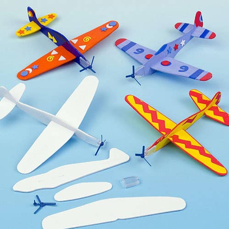 Flying Glider Colour-in Kits (Pack of 8) Pocket Money Toys, Assorted Designs, Easy To Assemble, 18cm Long