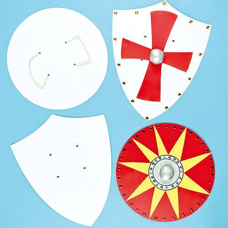 Shield Card Blanks (Pack of 4) Design Your Own, 2 Assorted Designs, Sizes 35cm-42cm, Elastic Handles Included