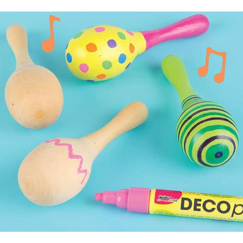 Wooden Maracas (Pack of 4) Design Your Own, Size 11.5cm, Real Wood, Art Craft Kits