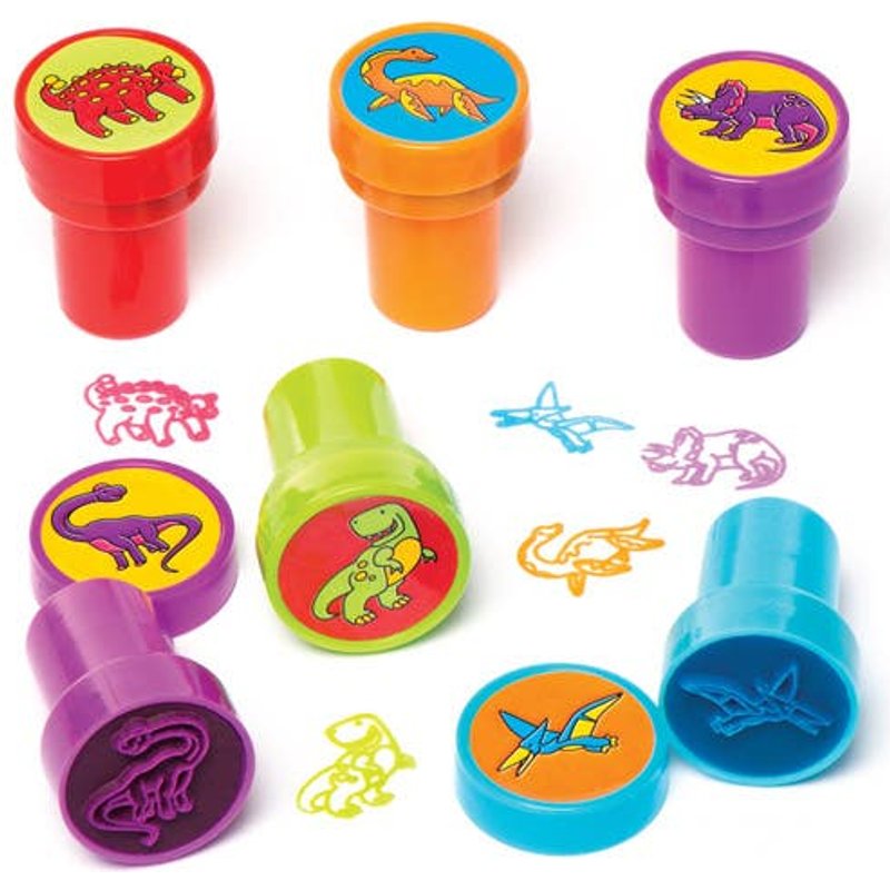 Dinosaur Self-Inking Stampers (Pack of 10) Small Toys Assorted ink colours - Red, Blue, Purple, Orange & Green