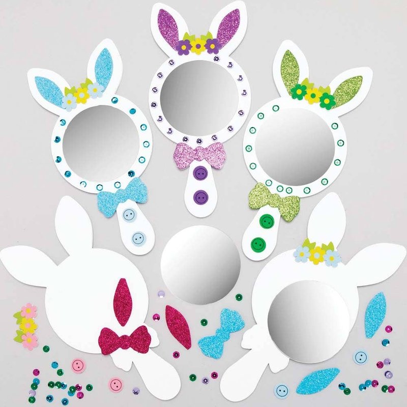 Easter Bunny Mirror Kits (Pack of 4) Easter Crafts For Kids 4 assorted colours - Pink, Purple, Blue & Green