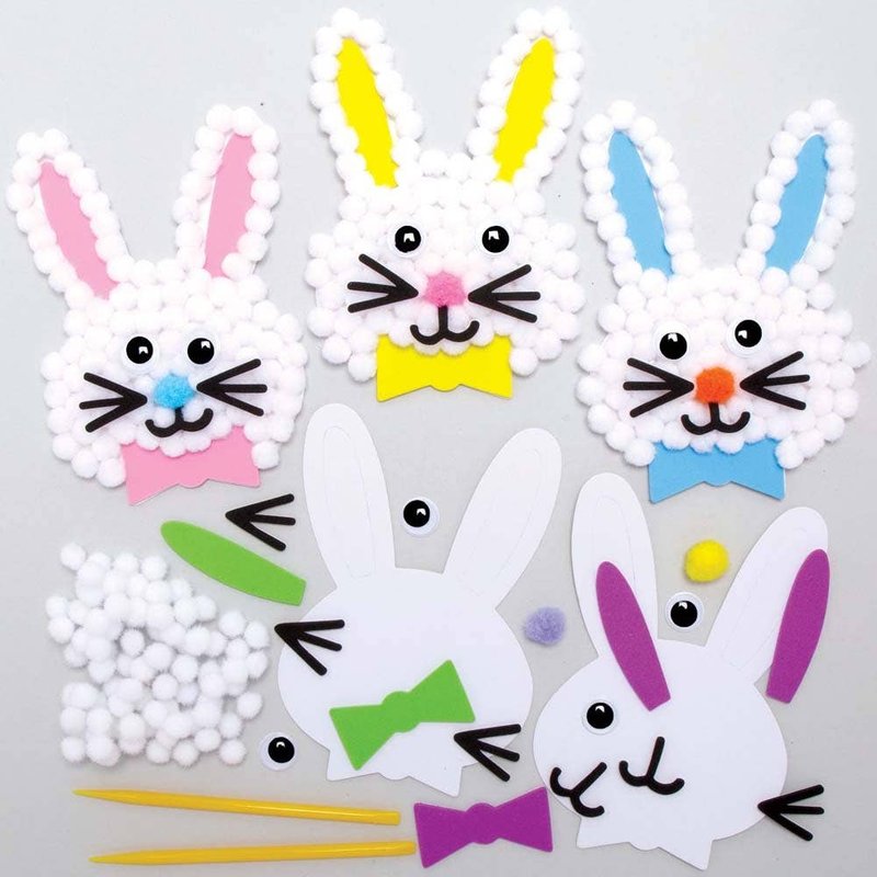 Easter Bunny Pom Pom Art & Craft Kits (Pack of 5) 5 Assorted Colours & Designs