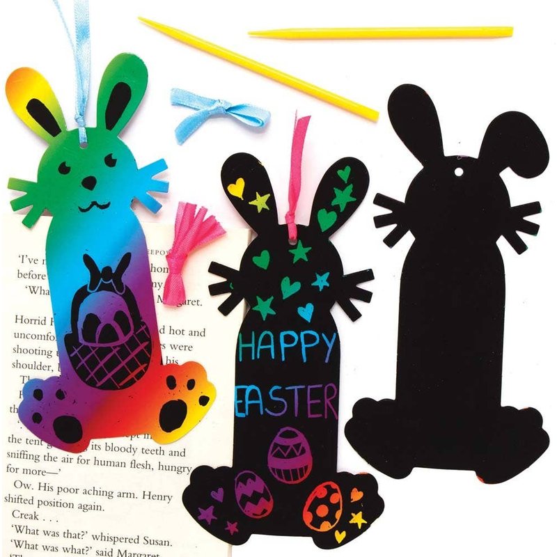 Bunny Scratch Art Bookmarks (Pack of 10) Rainbow Coloured, Fun Activity For Kids, Easter Craft Kits