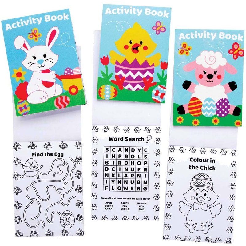 Mini Easter Activity Books (Pack of 12) Easter Toys For Kids, 20 Pages Per Book, 4 Assorted Designs, Puzzles & Colouring Activities
