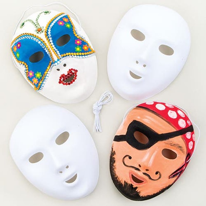 White Flocked Face Masks (Pack of 8) Decoration Craft Kits