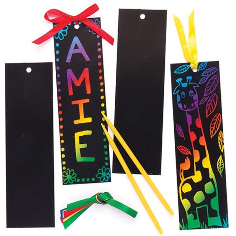 Scratch Art Bookmarks (Pack of 12) Decoration Craft Kits, Size 17cm x 5cm, Scratch Tools & Ribbons Included