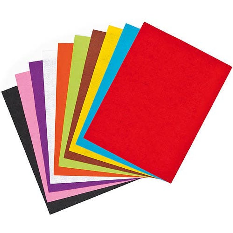 Felt Sheets Value Pack (Pack of 15) 10 Assorted Colours, 30cm x 23cm Size, 1mm Thick Felt, Cuts With Scissors