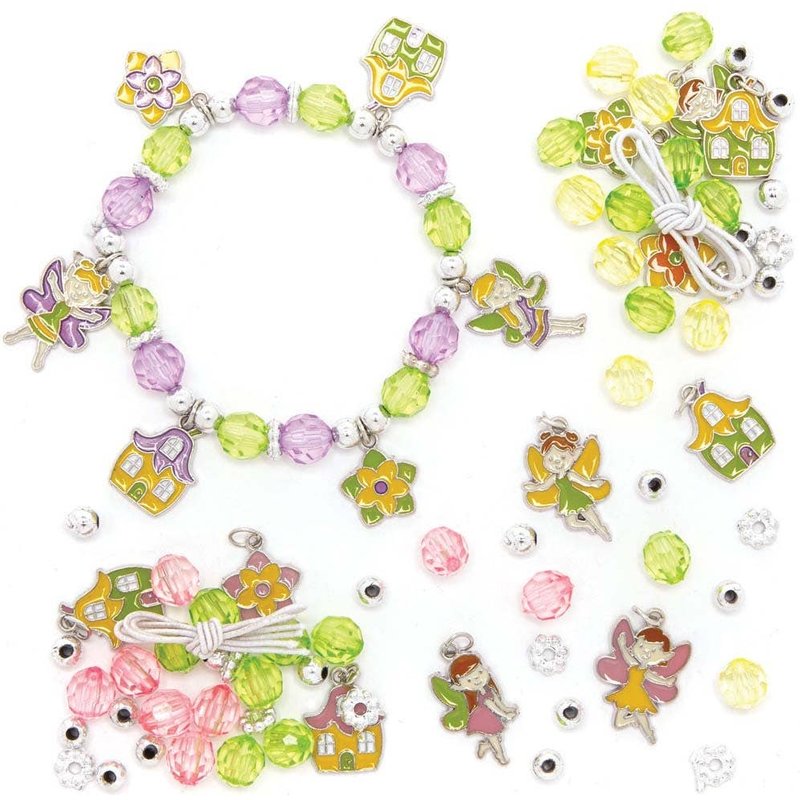 Fairy Charm Bracelet Kits (Pack of 3) Jewellery 3 assorted colourways - Green/Purple, Green/Yellow & Green/Pink