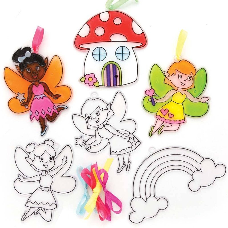 Fairy Suncatcher Decorations (Pack of 10) Decoration Craft Kits 5 assorted ribbon colours - Pink, Green, Blue, Yellow & Purple