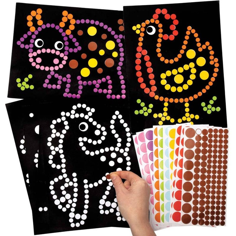 Farm Dotty Art (Pack of 8) Art Craft Kits 8 sticker colours - Yellow, Purple, Pink, Orange, Blue, Brown, Green & Red