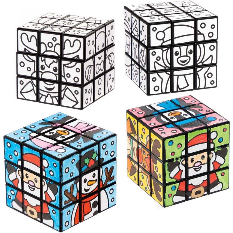 Christmas Colour-in Puzzle Cubes (Pack of 4) Christmas Crafts