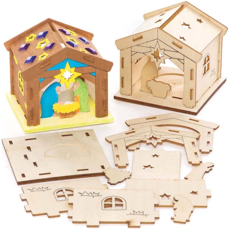 Nativity Stable Wooden Tealight Holder Kits (Pack of 3) Christmas Crafts