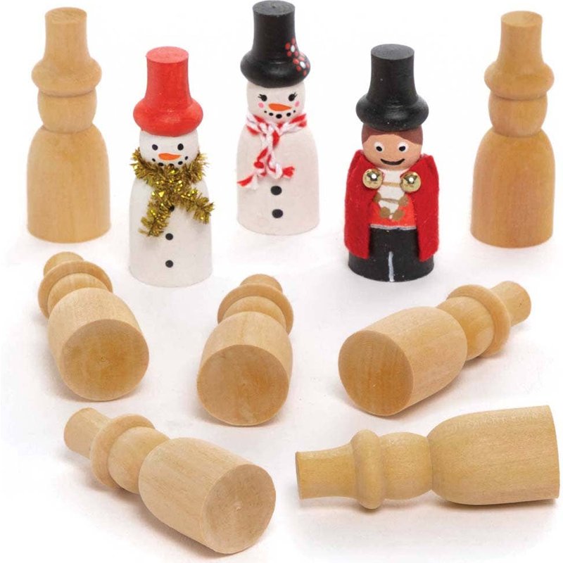 Mini Wooden Snowmen (Pack of 8) Christmas Craft Supplies, 3D Figures, 6.5cm High