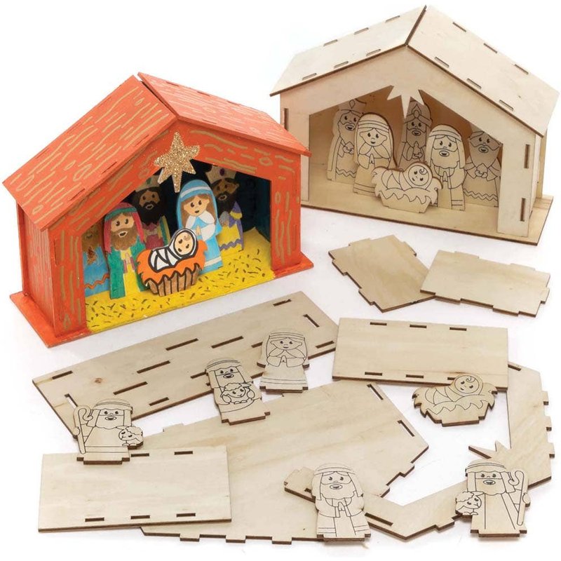 Wooden Nativity Stable Kits (Pack of 2) Christmas Crafts, Easy Assemble, Decorate & Personalise