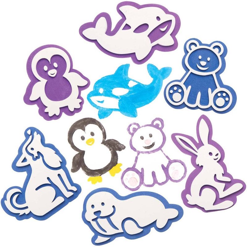 Arctic Animals Foam Stampers (Pack of 10) Art Supplies, Art Materials 3 foam colours - White, Purple & Blue