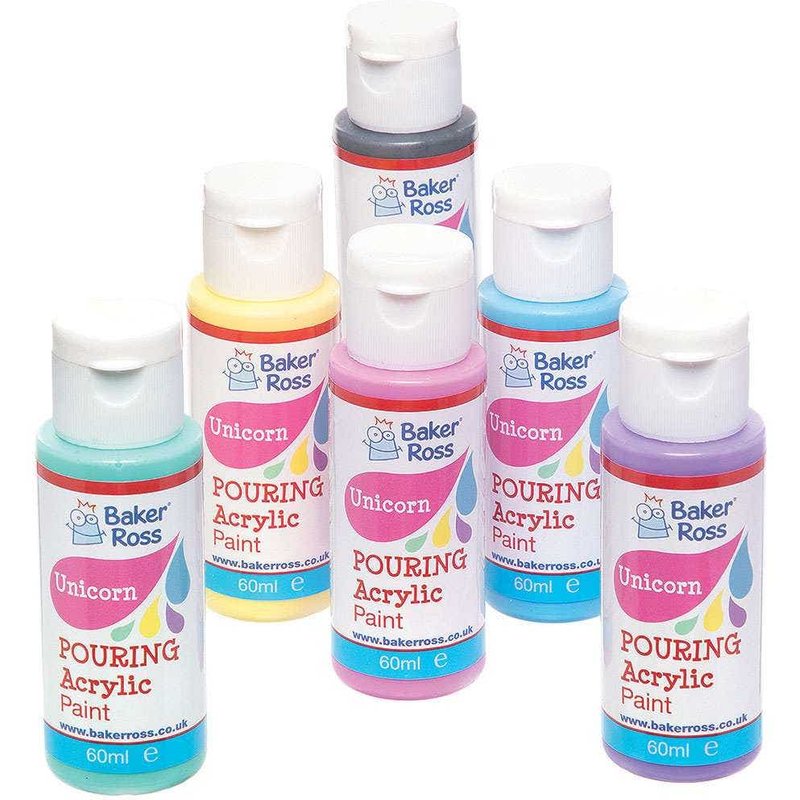 Unicorn Colours Magic Marbling Acrylic Paint Pack 60ml (Pack of 6) Pre-Mixed, Multi-Surface Paint, 6 Assorted Colours