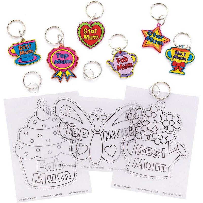 Mother's Day Super Shrink Keyrings (Pack of 10) Split rings & Pre-Printed Sheets Included, 10 Assorted Designs, Handmade Gifts