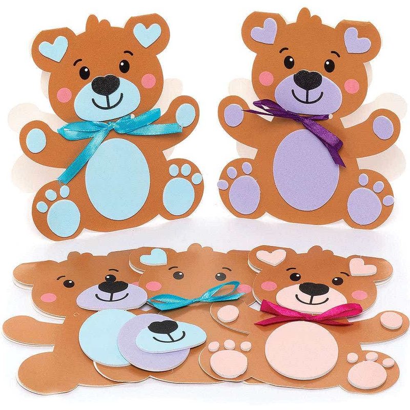 Love Heart Bear Mix & Match Greeting Card Kits (Pack of 6) Craft Blanks & Bases 3 assorted colours - Blue, Pink & Purple