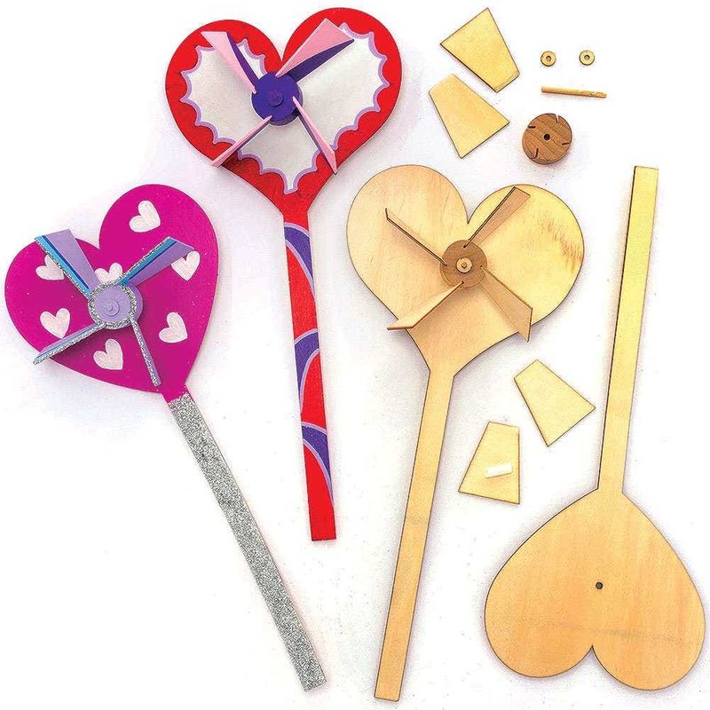 Heart Wooden Windmill Kits (Pack of 4) Nature Craft Kits, Garden Decorations, Make & Decorate