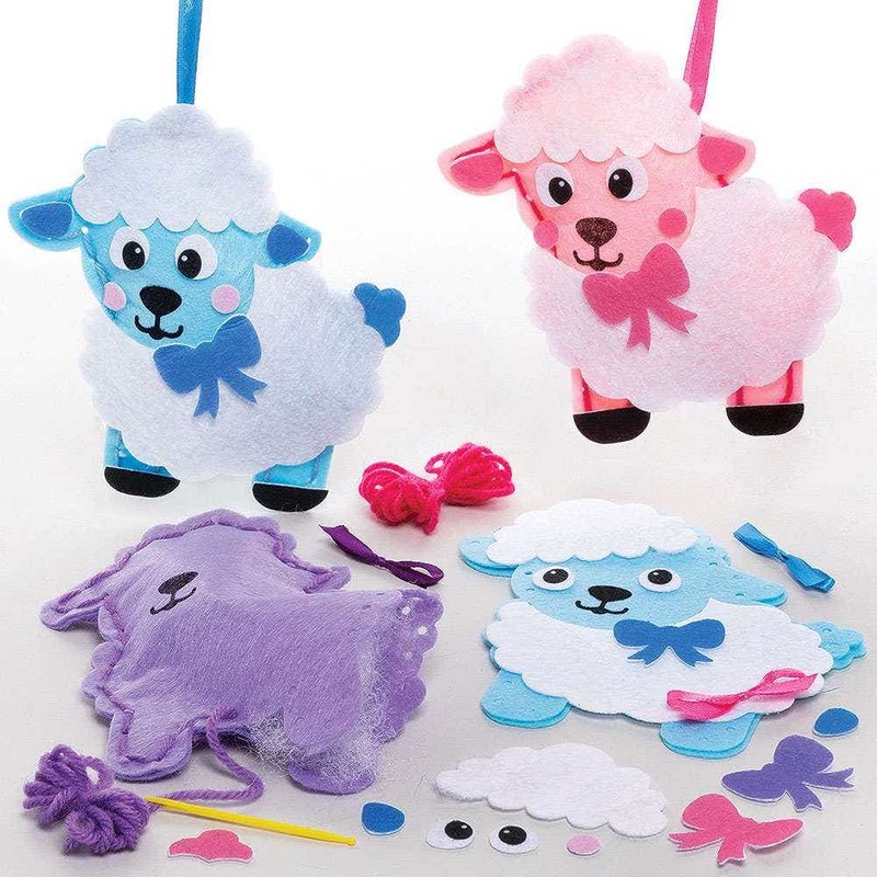 Lamb Sewing Kits (Pack of 3) Sewing & Weaving Craft Kits 3 assorted colours - Pink, Purple & Blue