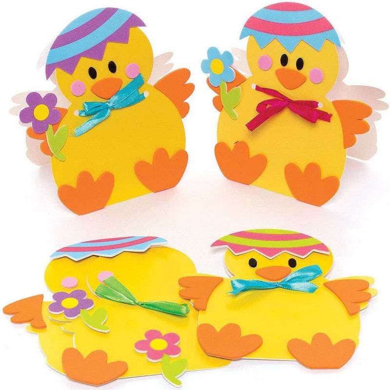 Easter Chick Mix & Match Greeting Card Kits (Pack of 6) Foam Pieces, Ribbons & Envelope Included, Card & Foam, 3 Assorted Designs