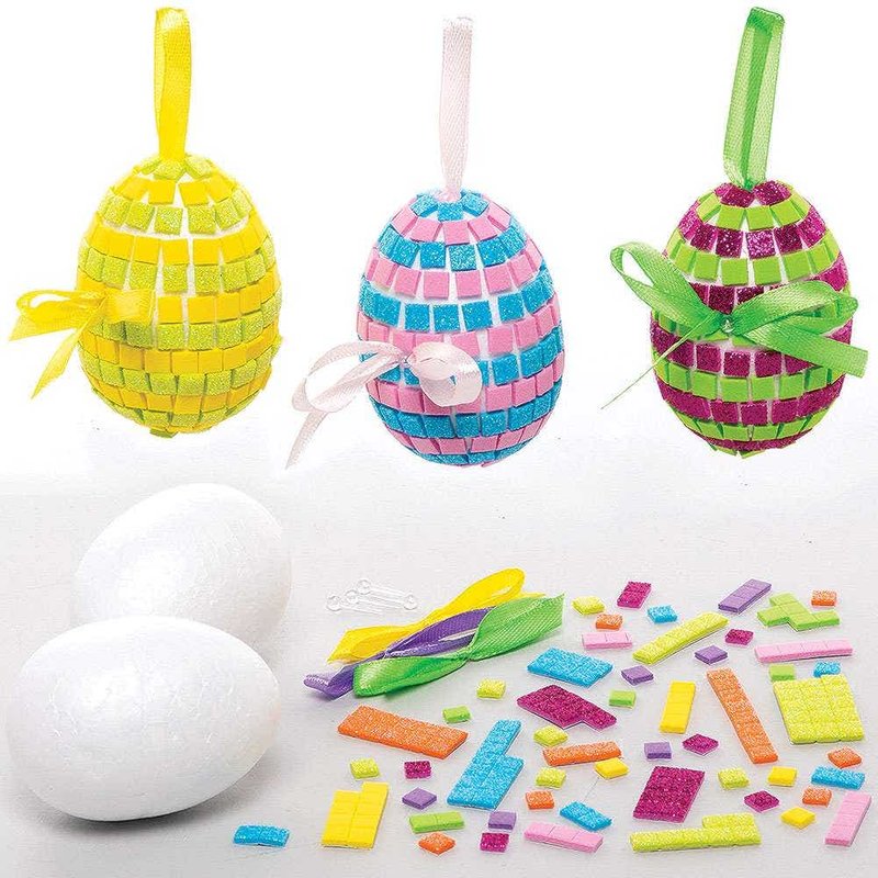 Easter Egg Mosaic Decoration Craft Kits (Pack of 4) Egg Size 7cm, No Glue Required, 4 Designs/Colourways