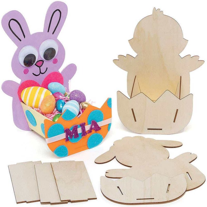 Easter Wooden Basket Kits (Pack of 3) Bunny, Chick & Lamb Designs, Decorate Your Own