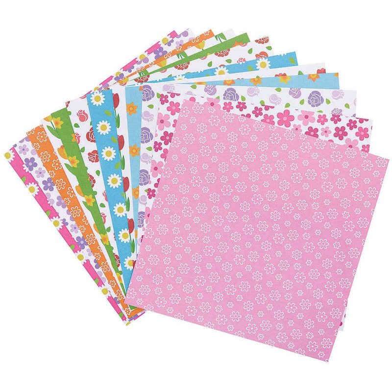 Flower Printed Paper Pack (Pack of 48) Paper & Card, 12 Flower Designs, 203mm x 203mm