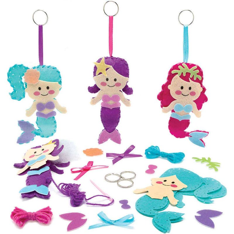 Mermaid Keyring & Bag Dangler Sewing Kits (Pack of 3) Sewing & Weaving Craft Kits