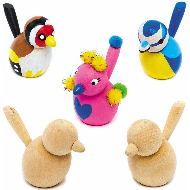 Blank Mini Wooden Birds (Pack of 6) Natural Crafts, Decorate Your Own, Height Approx. 6cm