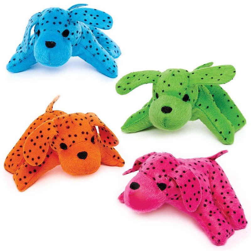 Rainbow Spotty Dog Plush Pals (Pack of 4) Soft & Sensory Toys 4 assorted colours - Pink, Blue, Green & Orange