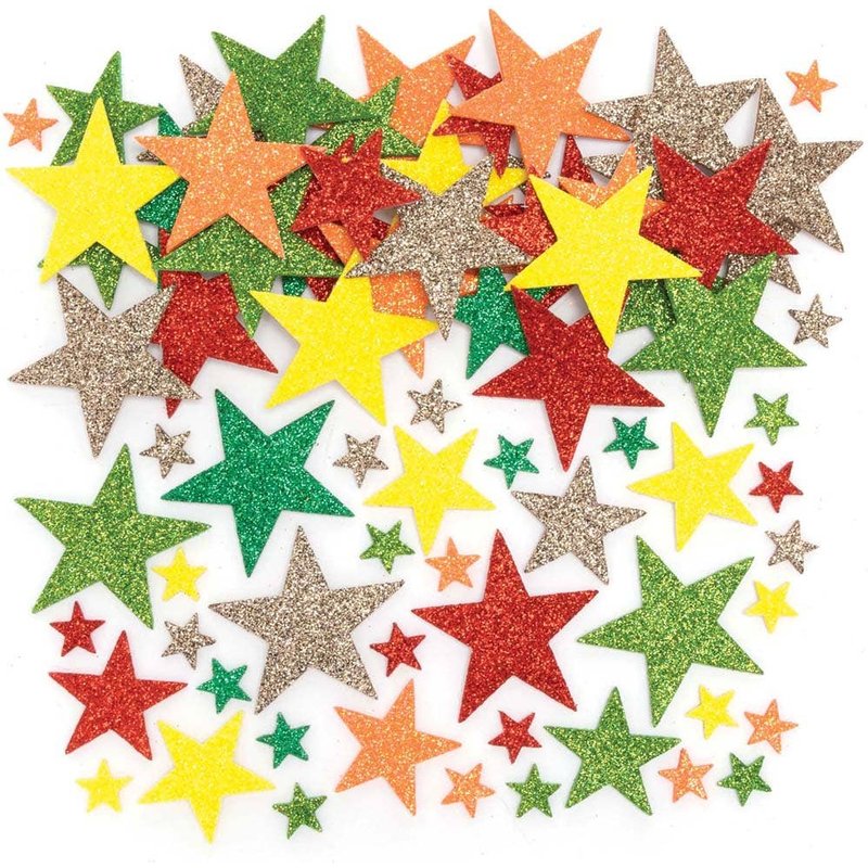 Autumn Colours Glitter Foam Star Stickers (Pack of 198) Stickers 6 colours - Yellow, Orange, Red, Light Green, Dark Green & Brown