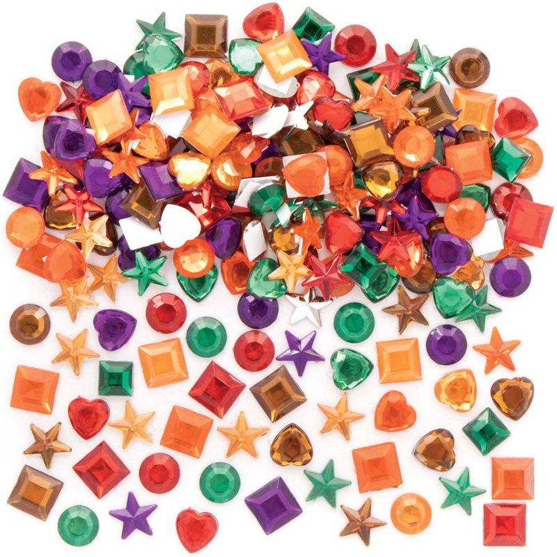 Autumn Colours Self-Adhesive Acrylic Jewels (Pack of 200) Craft Embellishments 6 colours - Orange, Brown, Mustard, Dark Green, Deep Red & Purple