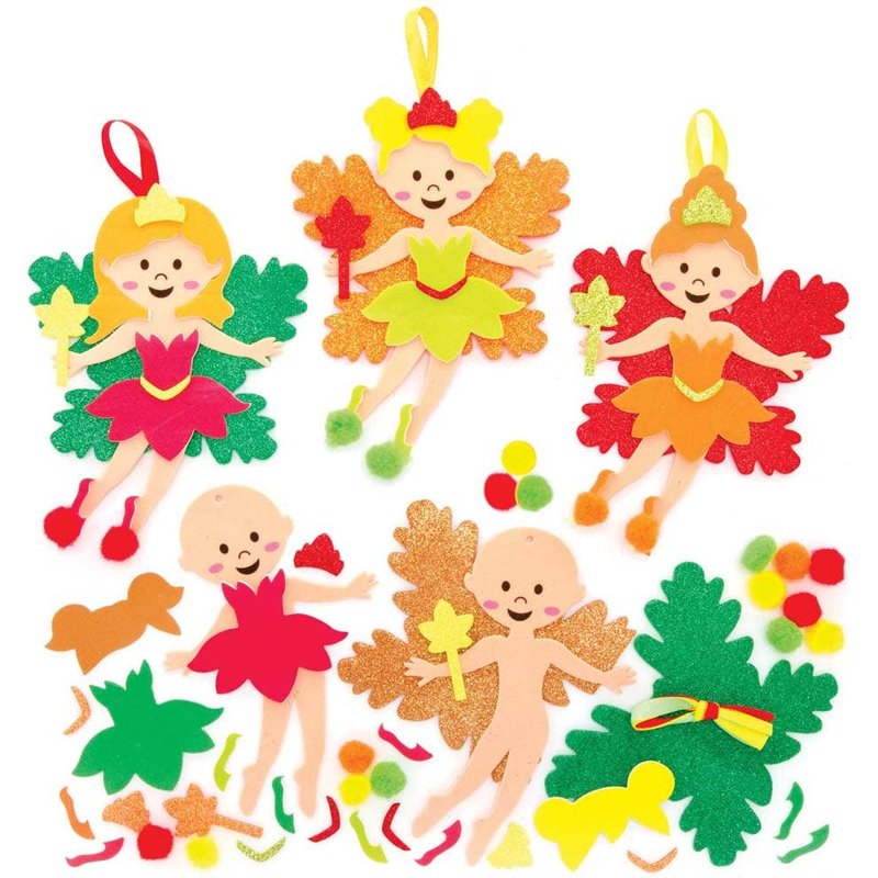 Autumn Fairy Mix & Match Decoration Kits (Pack of 8) Decoration Craft Kits 4 fairy colours - Orange, Red, Green & Light Green