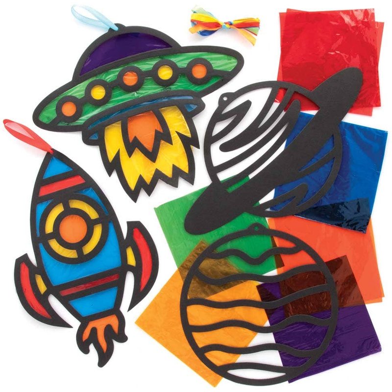 Solar System Stained Glass Decoration Kits (Pack of 6) Decoration Craft Kits 6 cellophane colours - Yellow, Orange, Red, Light Blue, Green & Blue