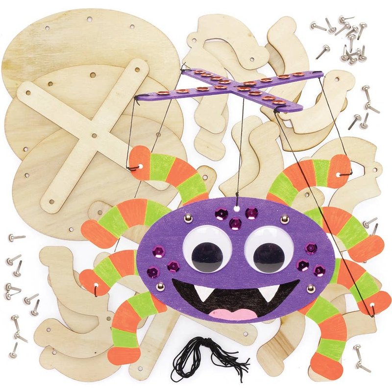 Dancing Spider Wooden Marionette Kits (Pack of 3) Halloween Crafts For Kids, Size 30cm