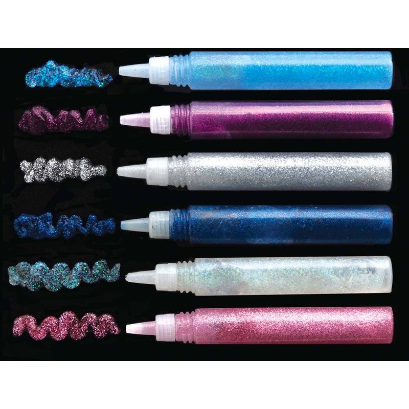 Winter Glitter Glue Pens (Tub of 24) Glues & Adhesives 6 colours - Light Blue, Dark Blue, Dark Purple, Pink, Silver & White