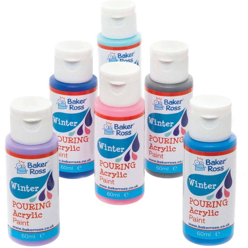 Winter Colours Magic Marbling Acrylic Paint Pack 60ml (Pack of 6) Pre-Mixed, Multi-Surface Paint, 6 Assorted Colours