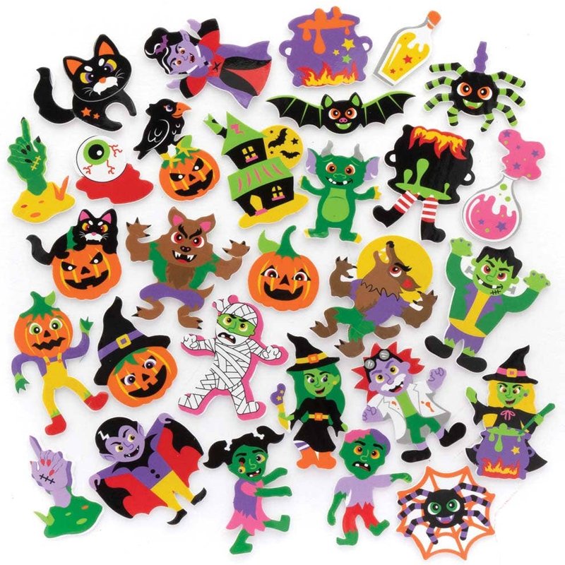 Halloween Foam Stickers (Pack of 200) 48 Assorted Designs Including Spiders, Pumpkins & More, Boo Basket Fillers
