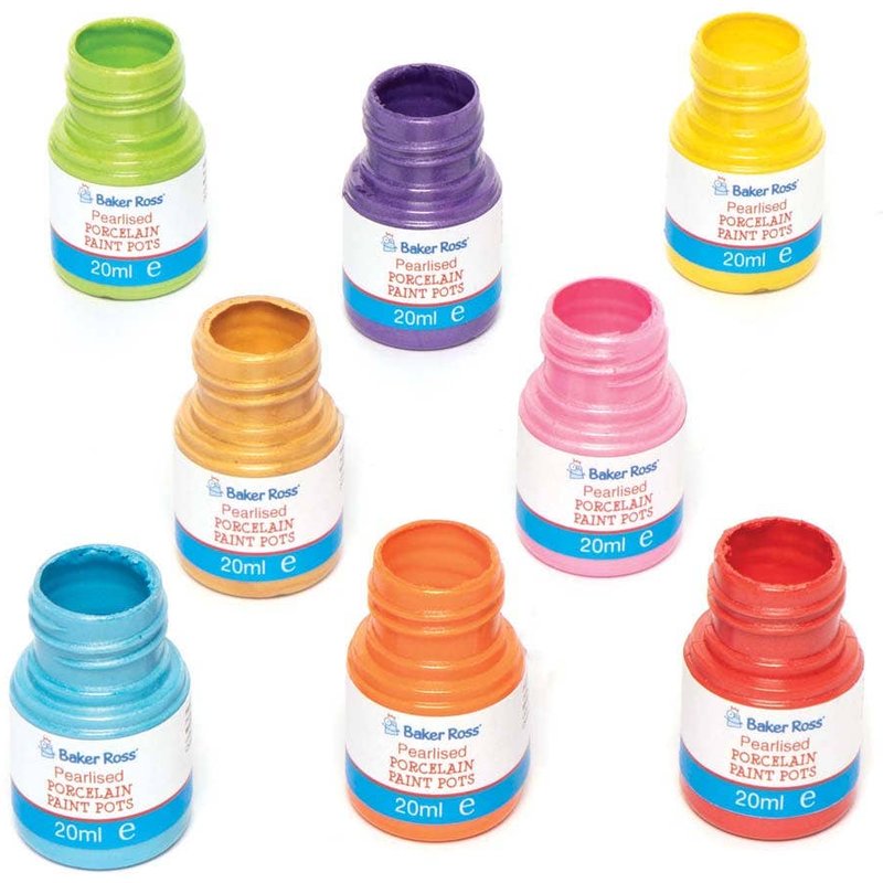 Pearlised Porcelain Paint Pots Bumper Pack (Box of 8) Water-Based, 20ml Per Pot, 8 Colours, Multi-Surface, Art Supplies