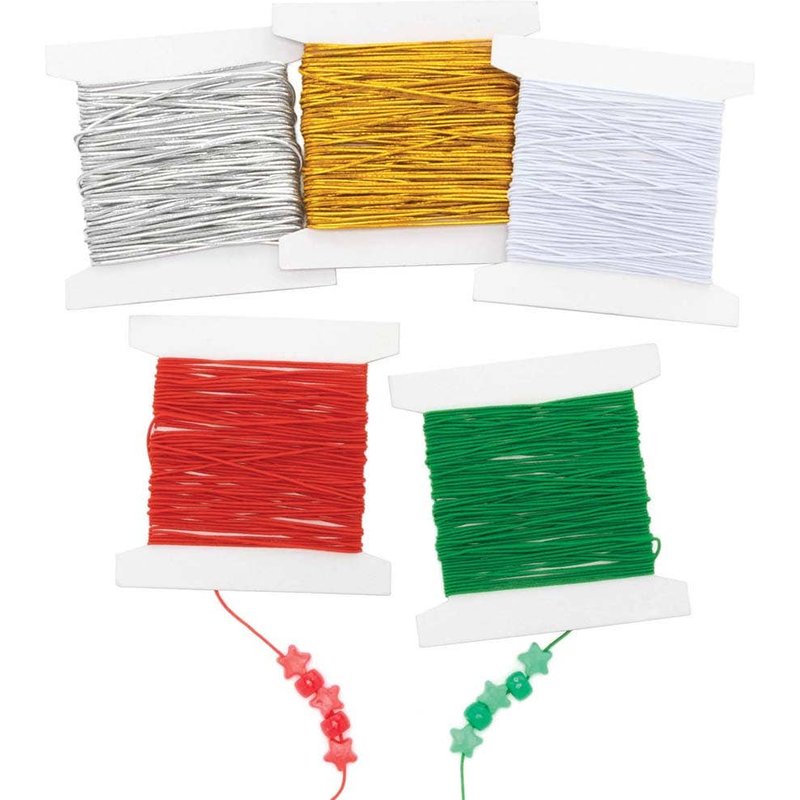 Christmas Elastic (Pack of 5) Christmas Craft Supplies 5 colours - Red, Green, White, Metallic Silver & Metallic Gold