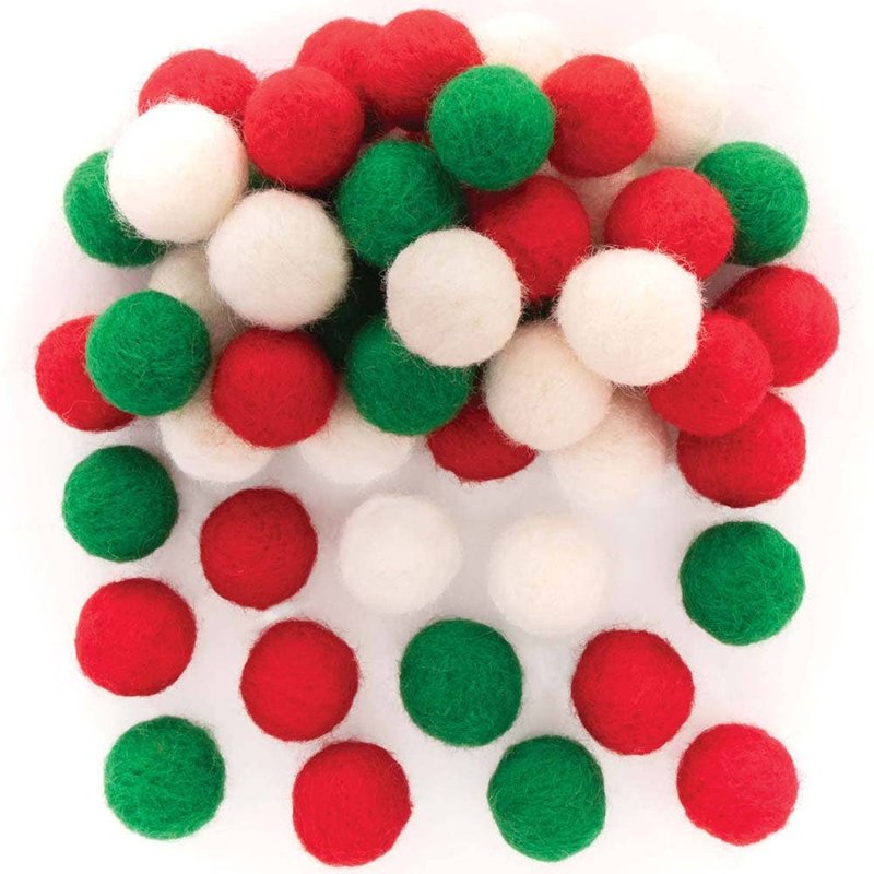 Christmas Colours Felt Balls (Pack of 50) Christmas Craft Supplies 3 colours - Red, Green & White