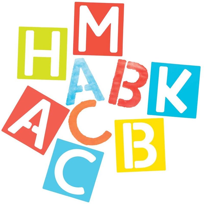 Alphabet Stencils (Pack of 30) Art Supplies, Art Materials 4 stencil colours - Red, Blue, Yellow & Green