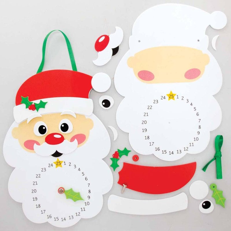 Santa's Countdown to Christmas Clock (Pack of 4) Christmas Crafts, Foam Stickers Included, Size 24cm