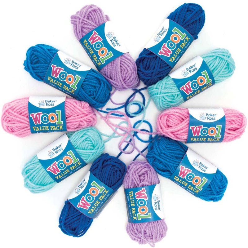 Winter Colours Wool Value Pack (Pack of 10) Natural Craft Materials 5 winter colours - Light Blue, Dark Blue, Light Purple, Pink & Blue