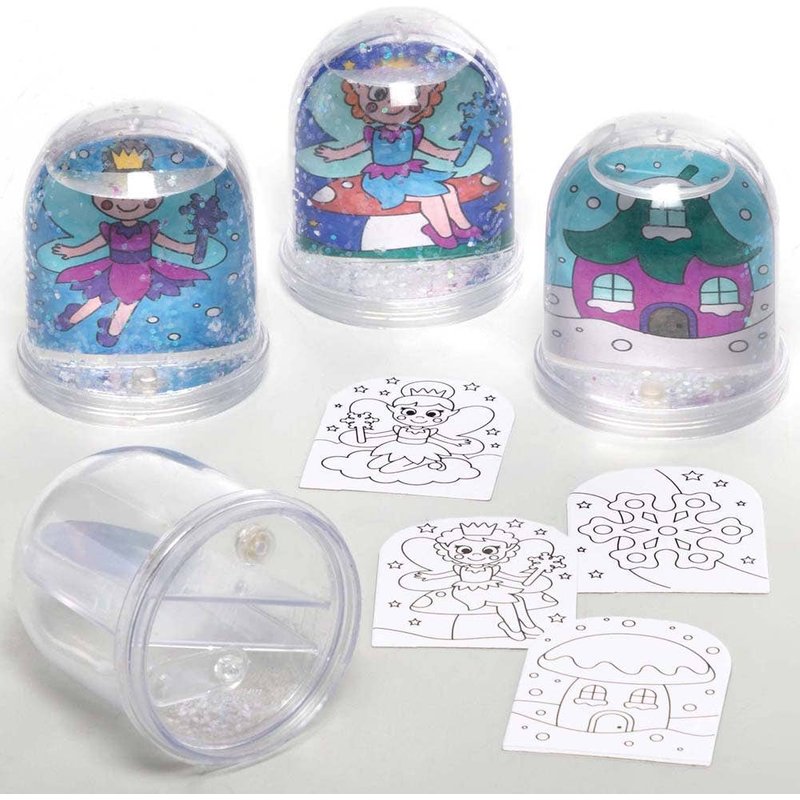 Winter Fairy Colour-in Snow Globes (Pack of 4) Christmas Colouring Crafts, Glitter Included